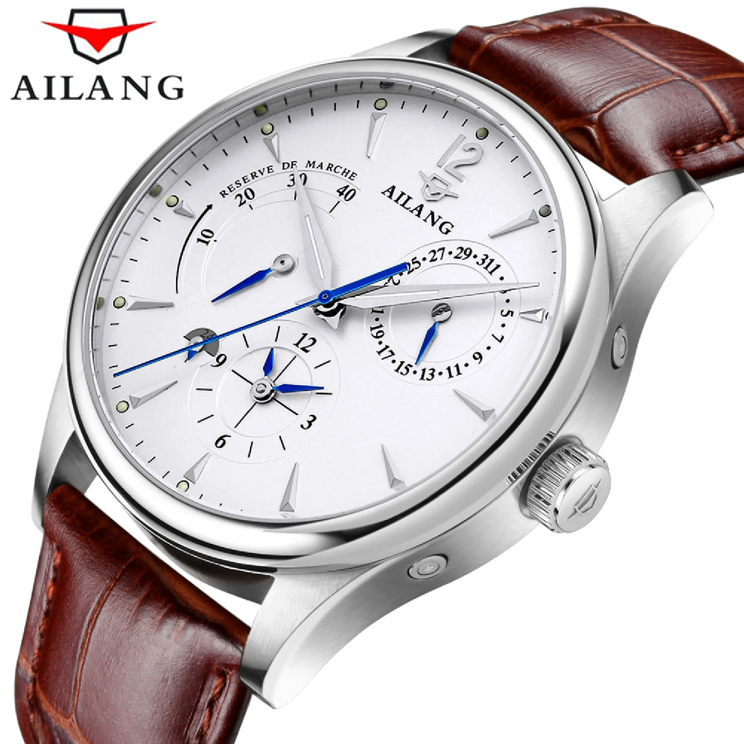 

AILANG 2022 New Business Men's Multifunctional Automatic Mechanical Watches Leather Waterproof Luminous Watch For Men 5809G