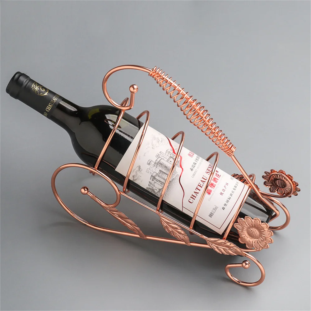 

Wrought Iron Wine Storage Rack Home Wine Cabinet Porch Decor Portable European Retro Metal Sunflower Leaf Wine Storage Holder