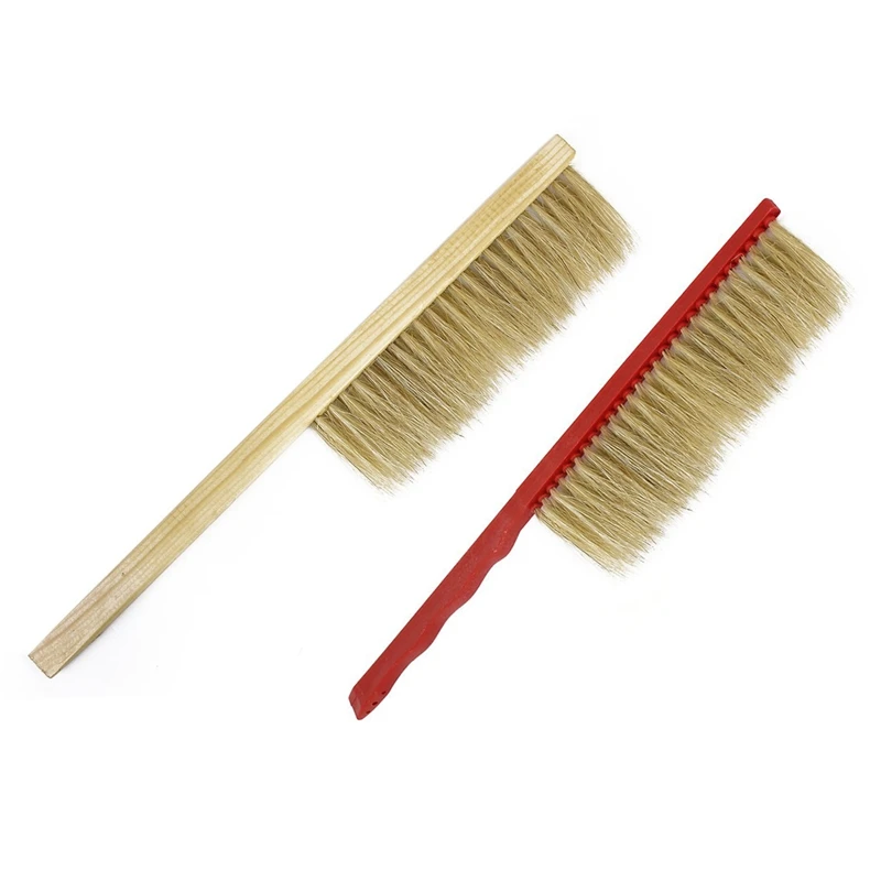 

2 Pcs Pig Bristles Beekeeping Bee Brush With Wooden Handle Beekeepers Hive Tool 40X6.5Cm & 21X7cm