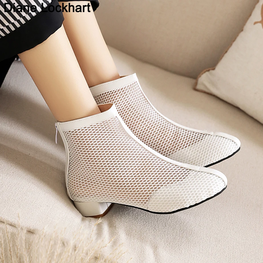 

2023 New Air Mesh Net Women Shoes Spring Ankle Boots Thin High Heels Sexy Sandal Chelsea Boots Female Dropship 3CM Sandals