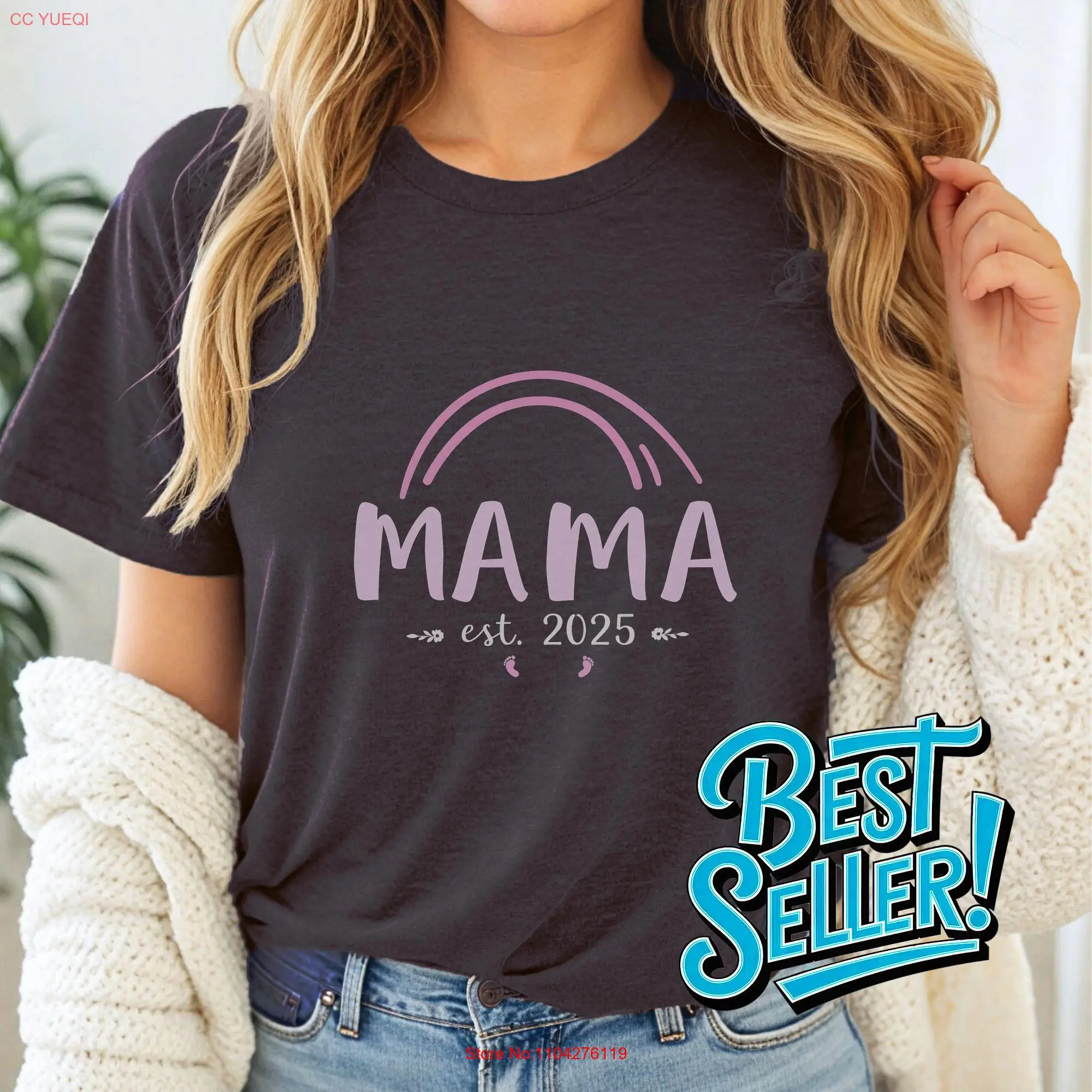 Новая футболка Mom Rainbow Mama Est 2025 пастельно-розовый дизайн для горных мам с длинными