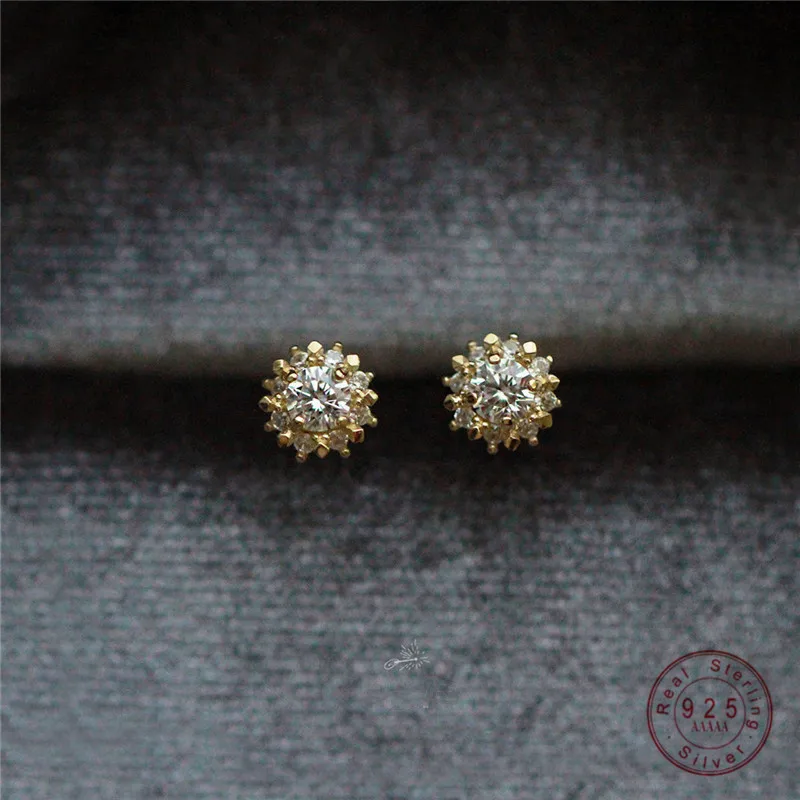 

AIDE 925 Sterling Silver Korean Small Fresh Zircon Sun Plating 14k Gold Stud Earrings Women Valentine Day Gift Jewelry