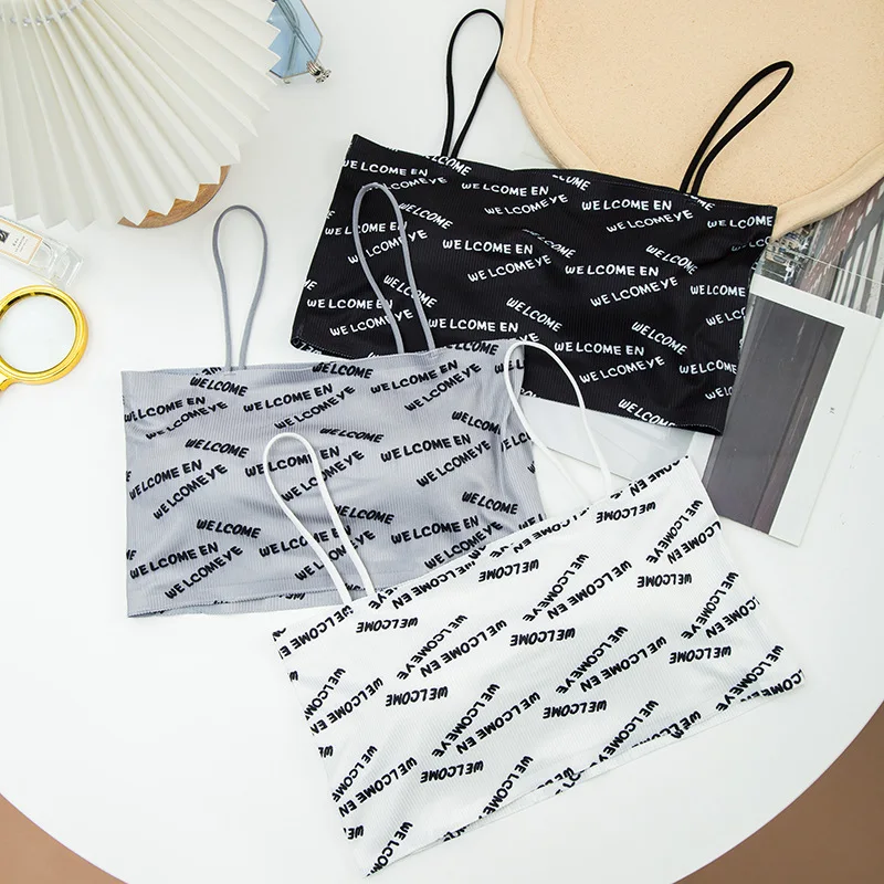 

Summer Sexy Bras Tops Letter Print Women Push Up Lingerie Ice Silk Seamless Sling Female Tube Top 2022 Fashion Bralette Top Tank