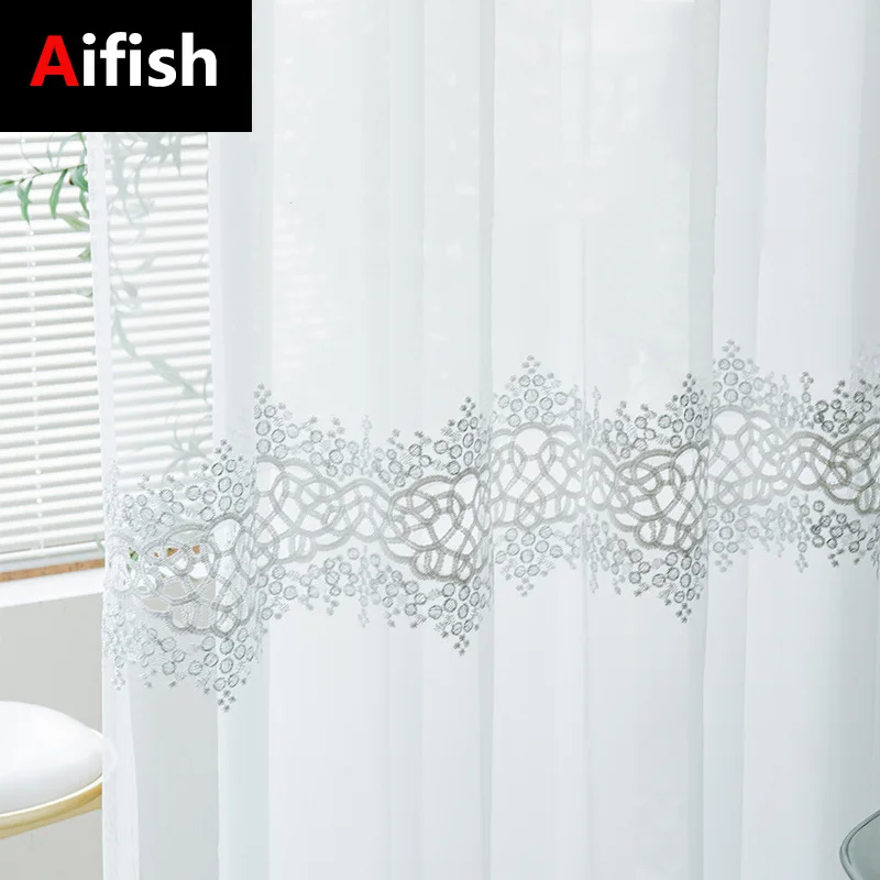 

French Hollow Out Luxury Embroidered White Lace Curtain For Living Room Bedroom Sheer Tulle Drape Window Custom Fabric Rideau 3