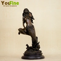 bronze mermaid with dolphins sculpture mermaids statues and sculptures beautiful bronze art crafts for home decor ornament gifts