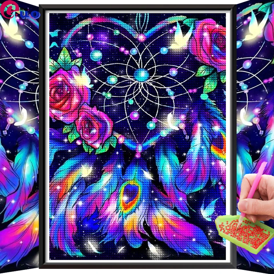 

DIY Dream Catcher Diamond Painting Fantasy Rose Feather Full Drill Display Diamond Mosaic Home Decoration Diamond Embroidery