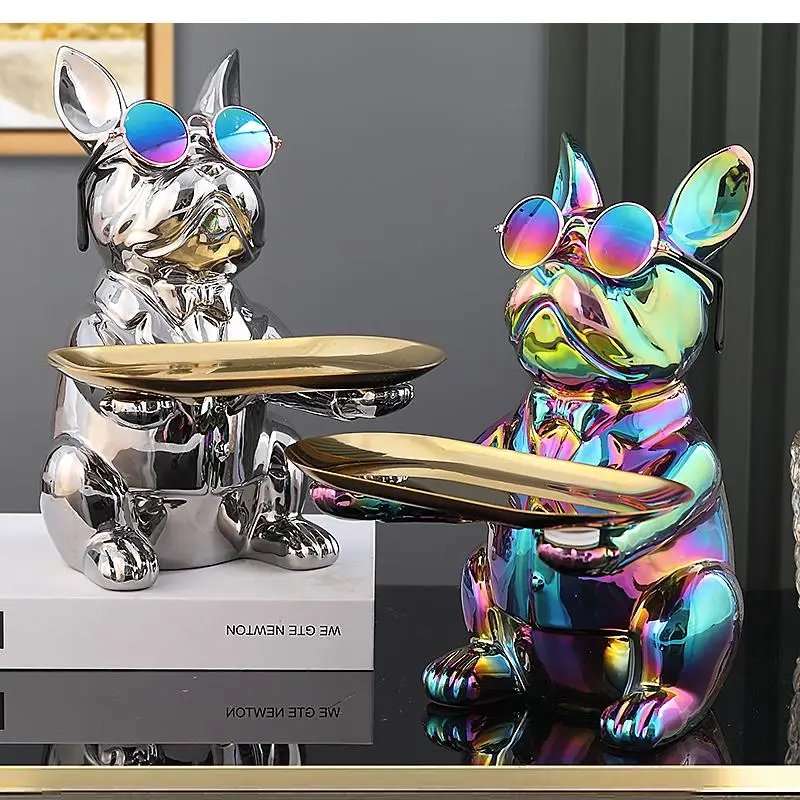 

Ceramic Dog Fighting Statue Storage Plate, Home Decoration, Living Room, Sculpture, Animal Lovers' Collection Pictures, Gifts