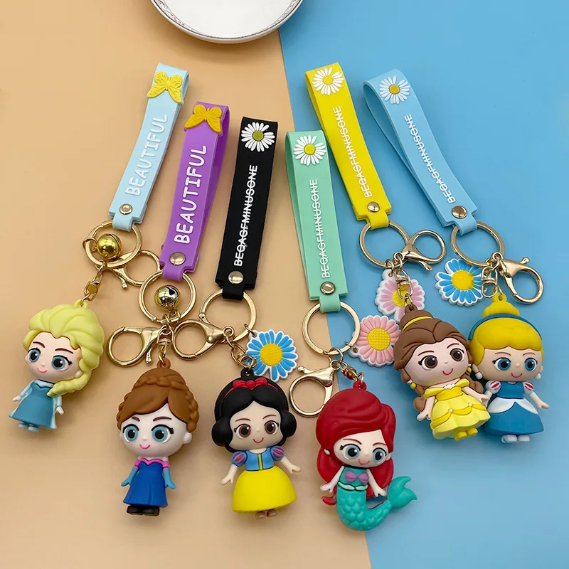 

Disney Princess Model Keychain Anime Figure Snow White Ariel Cinderella Rapunzel Aurora Belle Mulan Keyring Toy Gift Key Chain