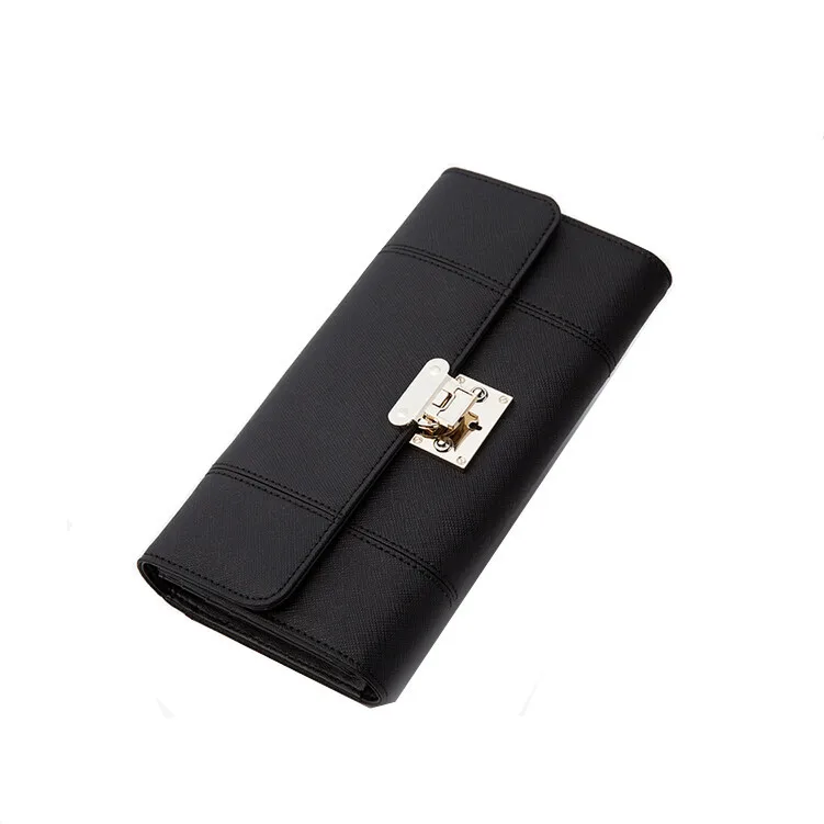 genuine leather women long purse lock wallet card holder high quality