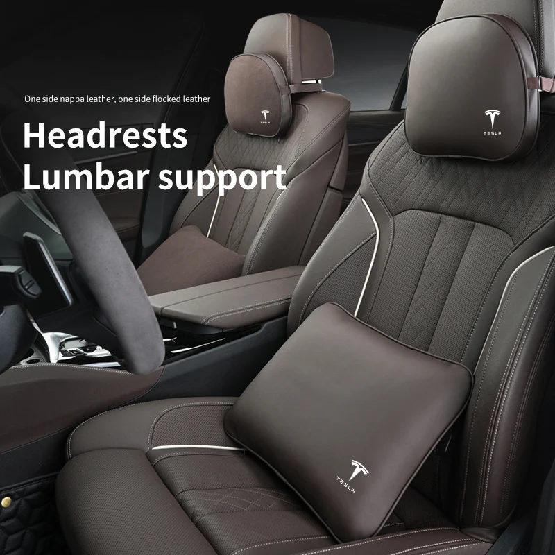 

Car Headrest Pillow PU Leather Auto Seat Neck Cushion Support Memory Foam For Tesla Model 3 S Model X Y Roadster Bonina Coil