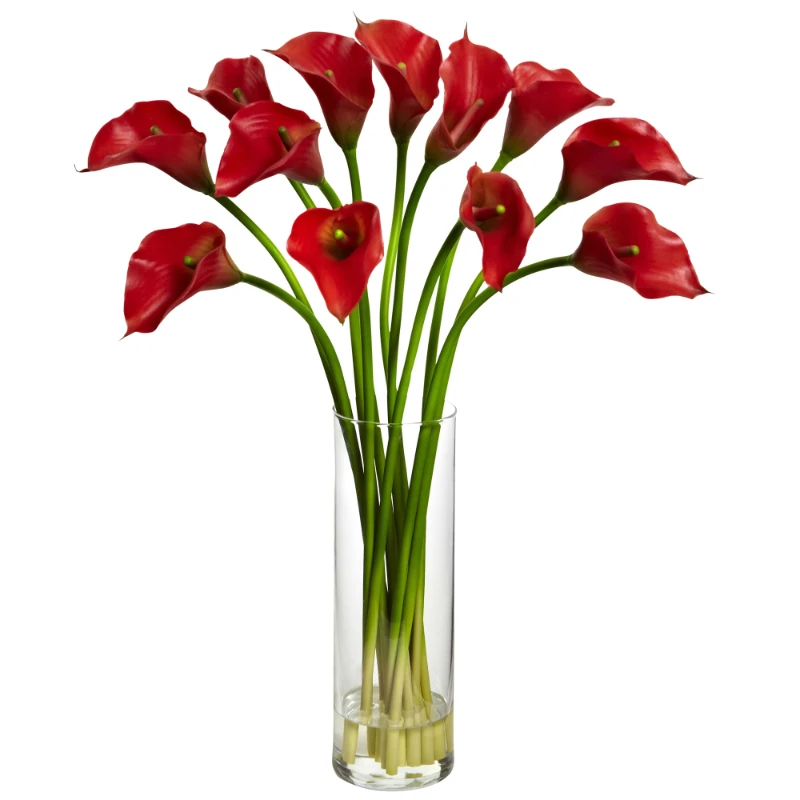 Mini Calla Lily Artificial Flower Arrangement with Vase, Red