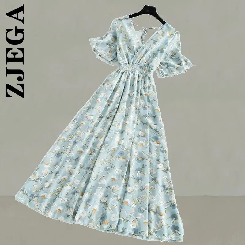 Платье Zjega женское Модное шифоновое платье с оборками и открытой спиной коротким