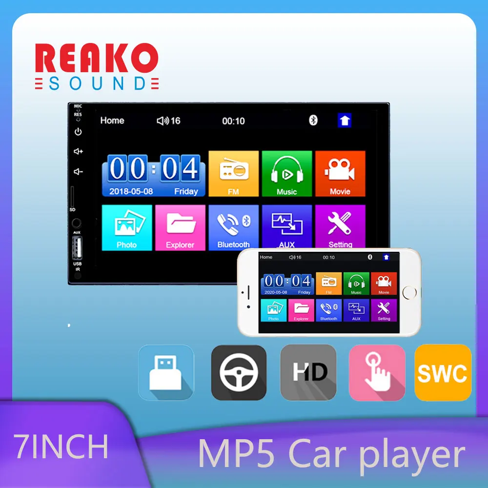 

REAKO Car Radio 7" HD Autoradio Multimedia Player 2DIN Touch Screen Auto audio Car Stereo MP5 Bluetooth USB TF FM Camera 7023