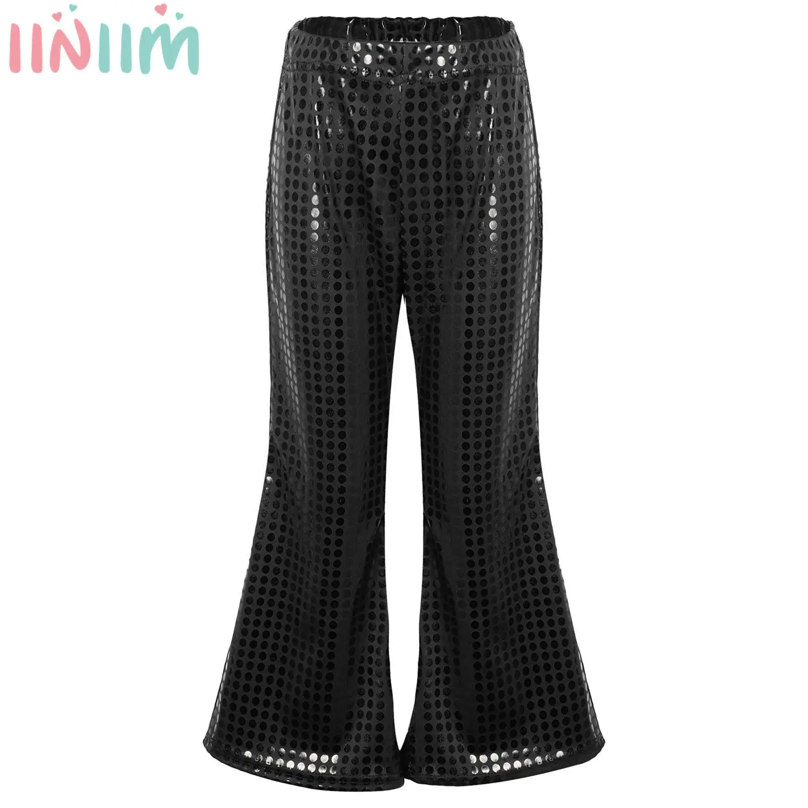 

Kids Boys Girls Shiny Sequins Ballroom Dance Flare Pants Hip Hop Jazz Disco Bell Bottoms Trousers Streetwear Performance Costume