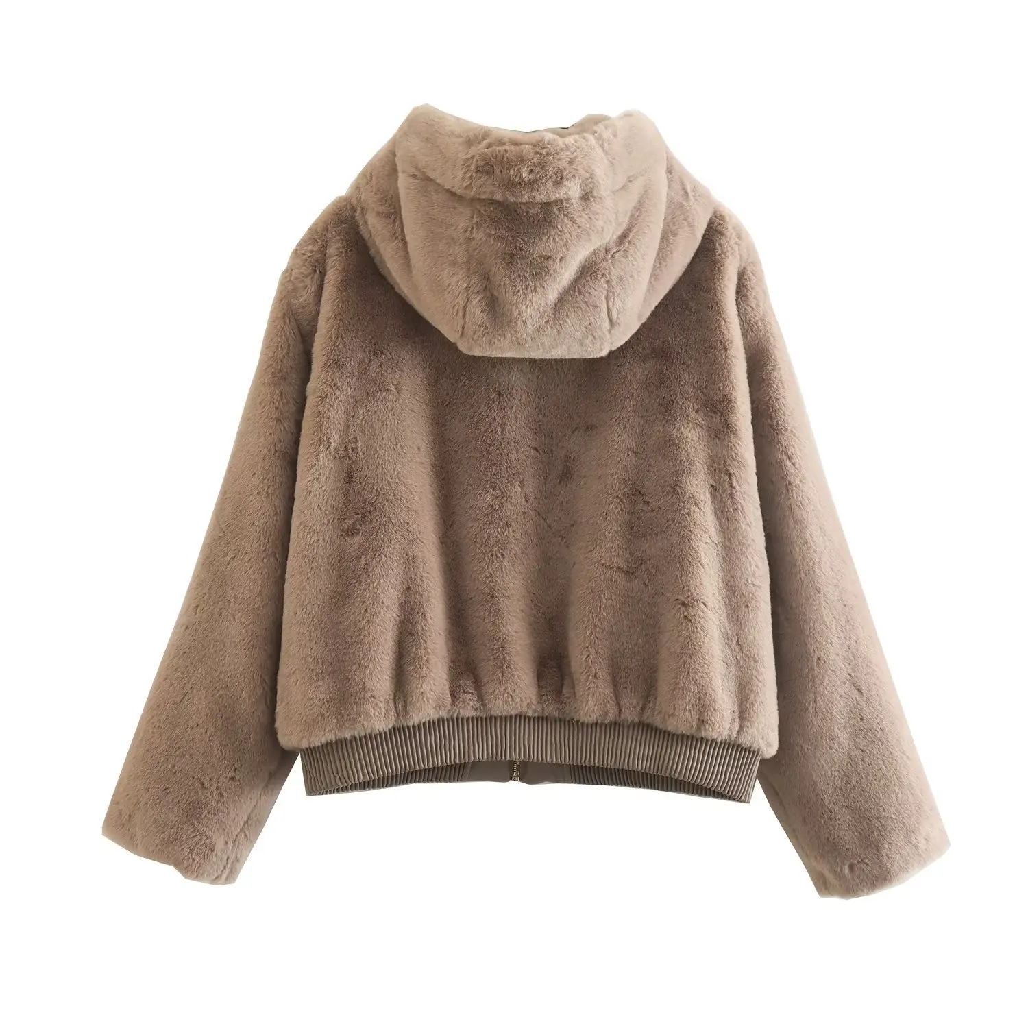 2023 New Winter New Women Cashmere Soft Fur Hooded Jacket Elastic Streetwear Harajuku Coat Winter Faux Fur Zipper Parka