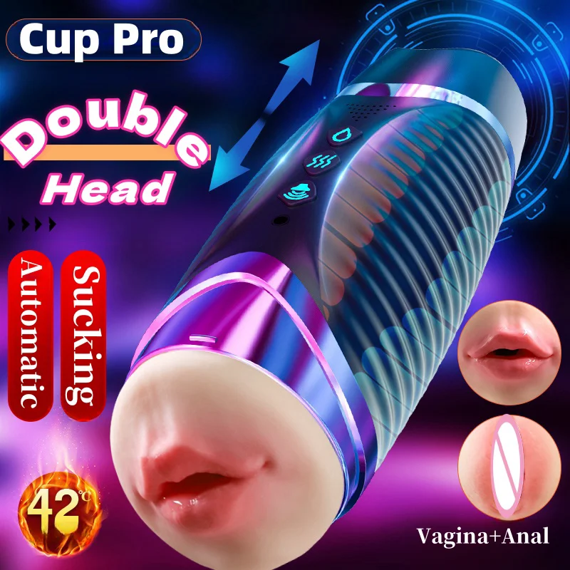 Двойная ГОЛОВА вибрации Вагина оральный Мужской мастурбатор автоматический