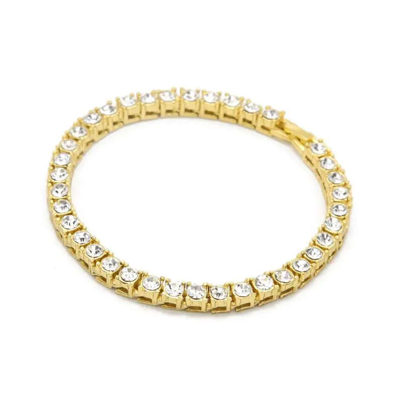 

Hip Hop Men Bracelet 1 Row Rhinestones Chain Bling Bracelet 20Cm/8Inch
