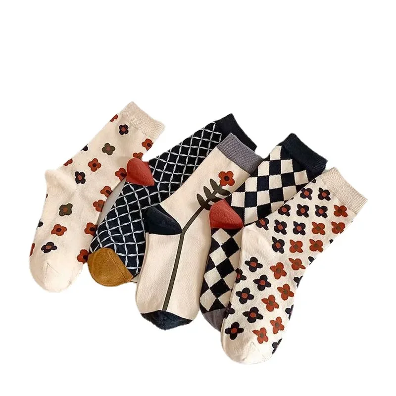 Носки Женские носки-трубы с ромбами Чулки в студенческом стиле трендовые