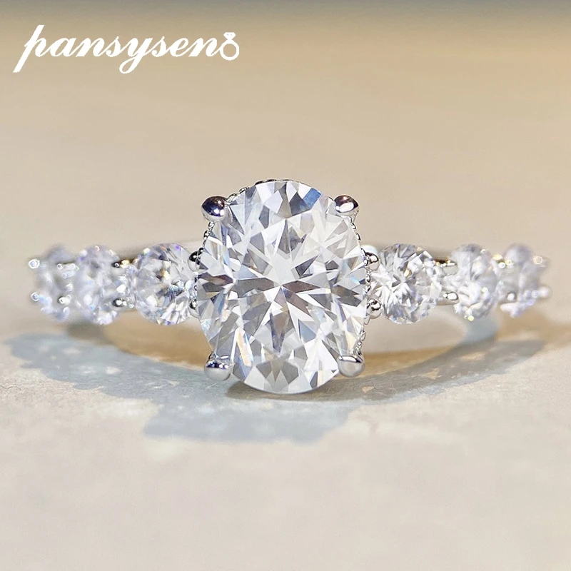 

PANSYSEN 2CT D Color Oval Moissanite Ring Top Quality 925 Sterling Sliver 18k White Gold Plated Wedding Band Engagement Jewelry