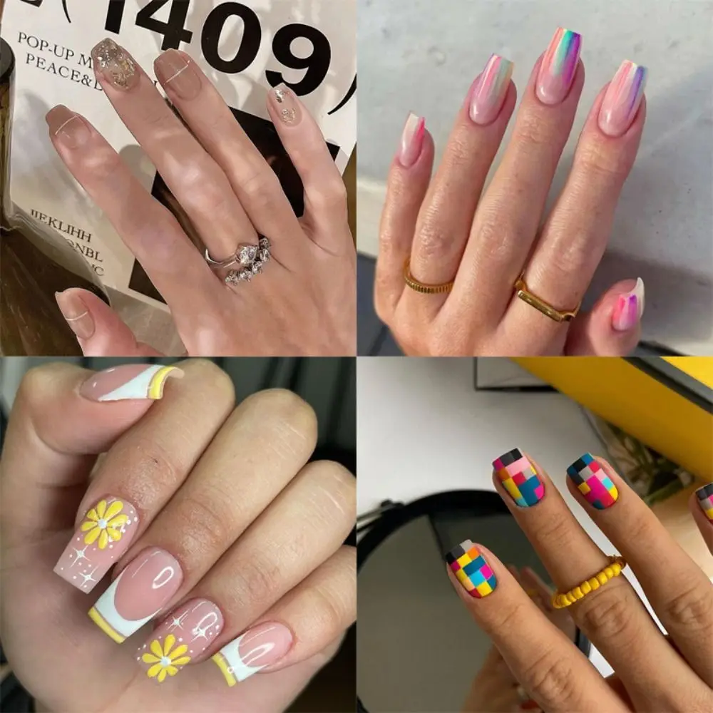 

New Detachable Manicure Fake Nials Square Head False Nails Simple Press on Nails