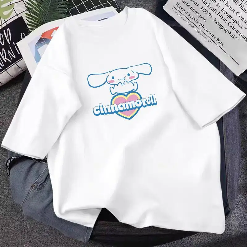 

Kawaii Sanrioed Clothes Cinnamoroll Short Sleeve T-Shirt Clothing Cute Summer Loose Fashion T-Shirt Couple Shirts Girls Gift