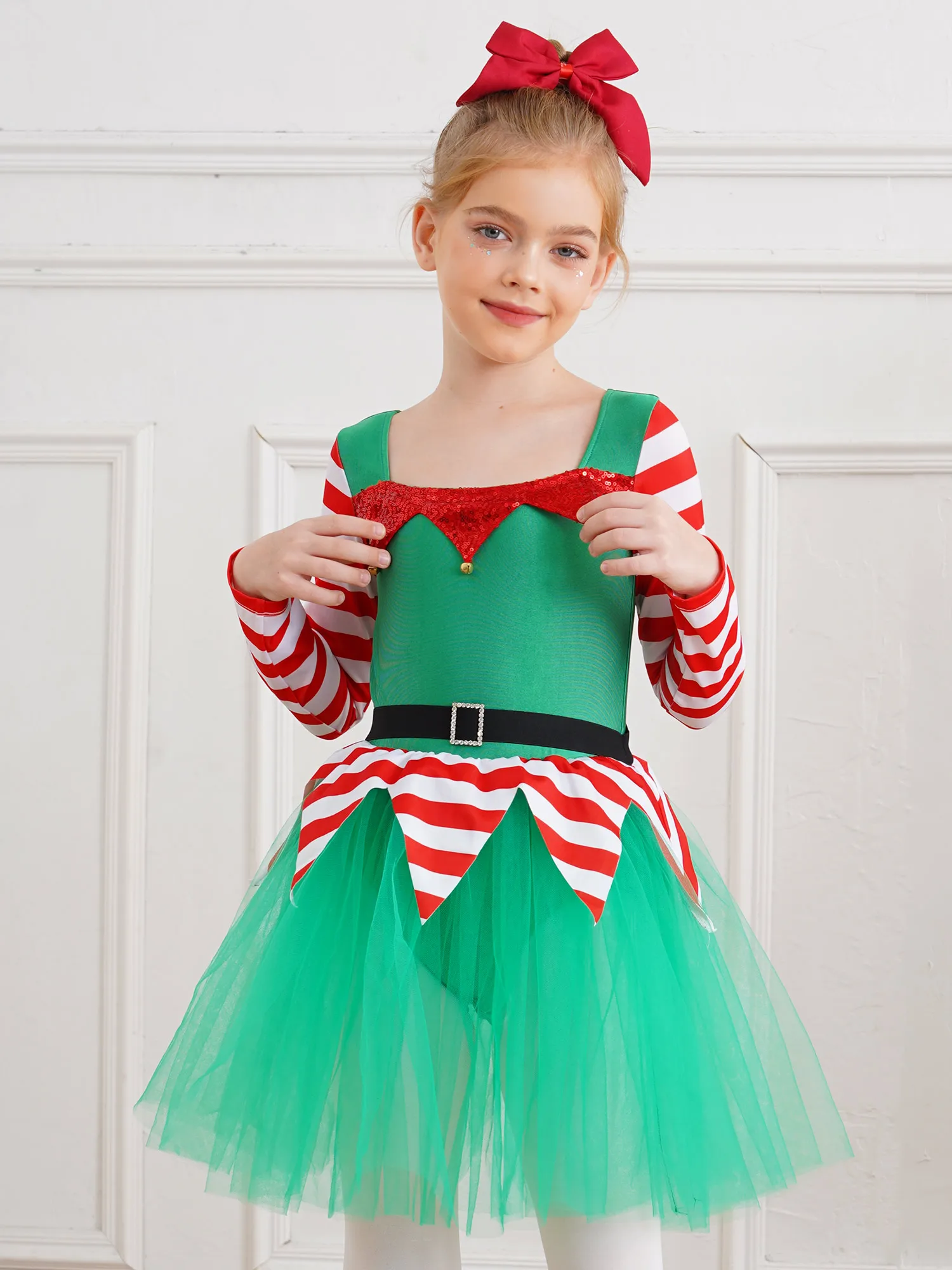 Рождественский костюм эльфа для девочек платье-пачка карнавальная вечеринка