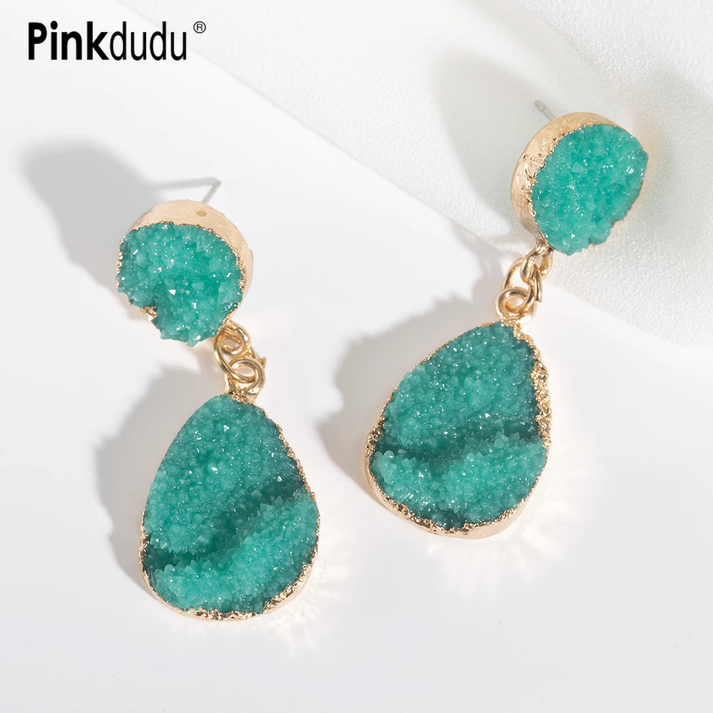 

Pinkdudu New Lovely Candy Natural Stone Earrings Fashion Geometric Resin Earrings for Women Jewelry Gifts PD697