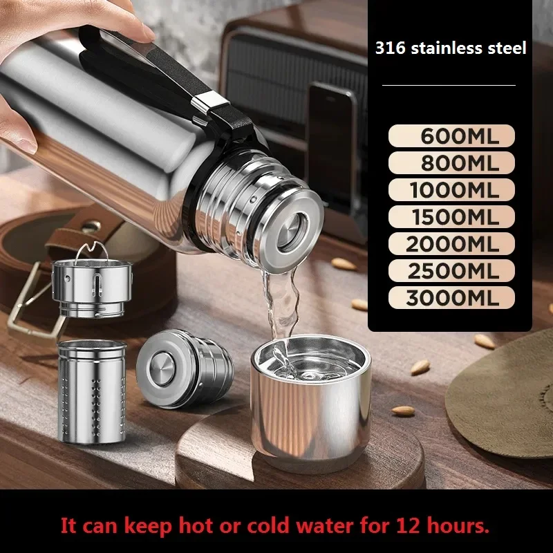 

Bottle Thermal Thermos 0.8L Mugs Mug Water Outdoor Bottle Vaccum Coffee 316 Insulated Travel Steel Thermal /1L Stainless
