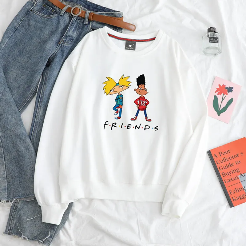 

Kawaii Hoodies Harajuku Women's Autumn Spring Thin Crewneck Cartoon Three Good Friends Print Blouse y2k Sweatshirt Woman Clothes