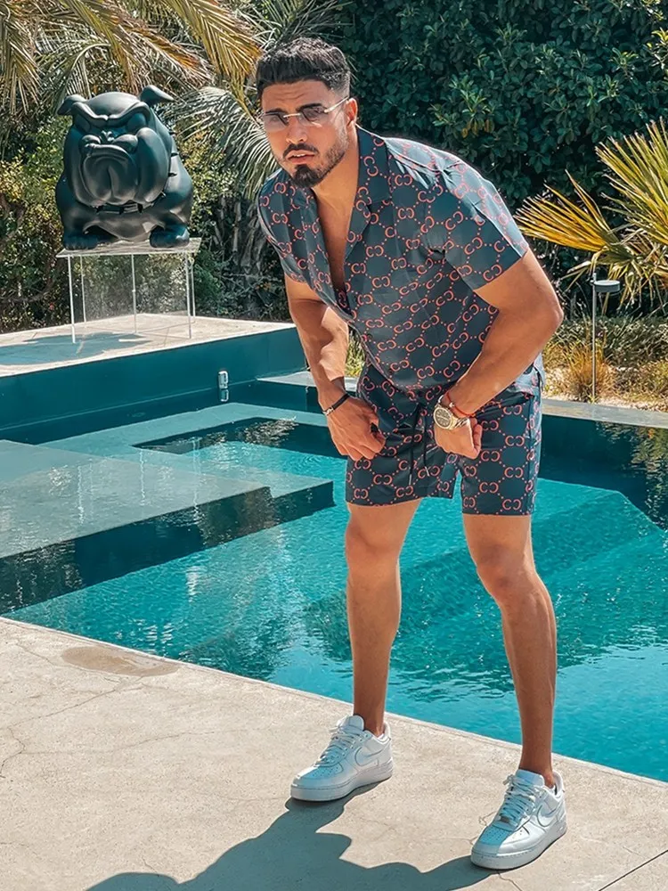 

hot sale Hawaiian Set Mens Printing Shirt Short Sleeve Summer Casual Brand Shirt Beach Two Piece Suit 2022 New Fashion Men Sets