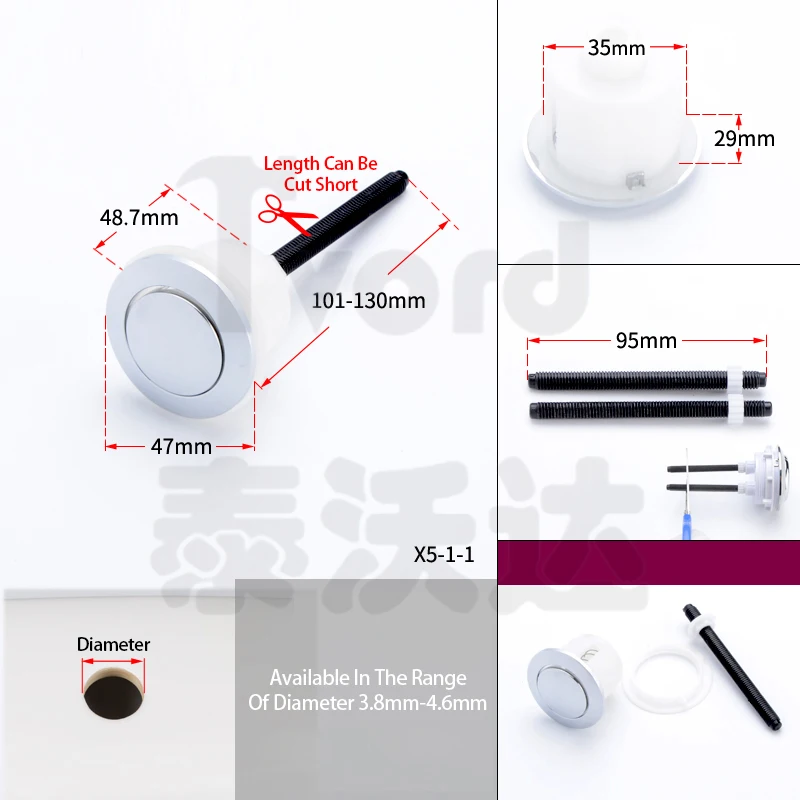 

Кнопка двойного смыва для унитаза, 38 мм/48 мм/58 мм, круглая форма, кнопки для туалета, смывные клапаны, переключатель, аксессуары для ванной комнаты
