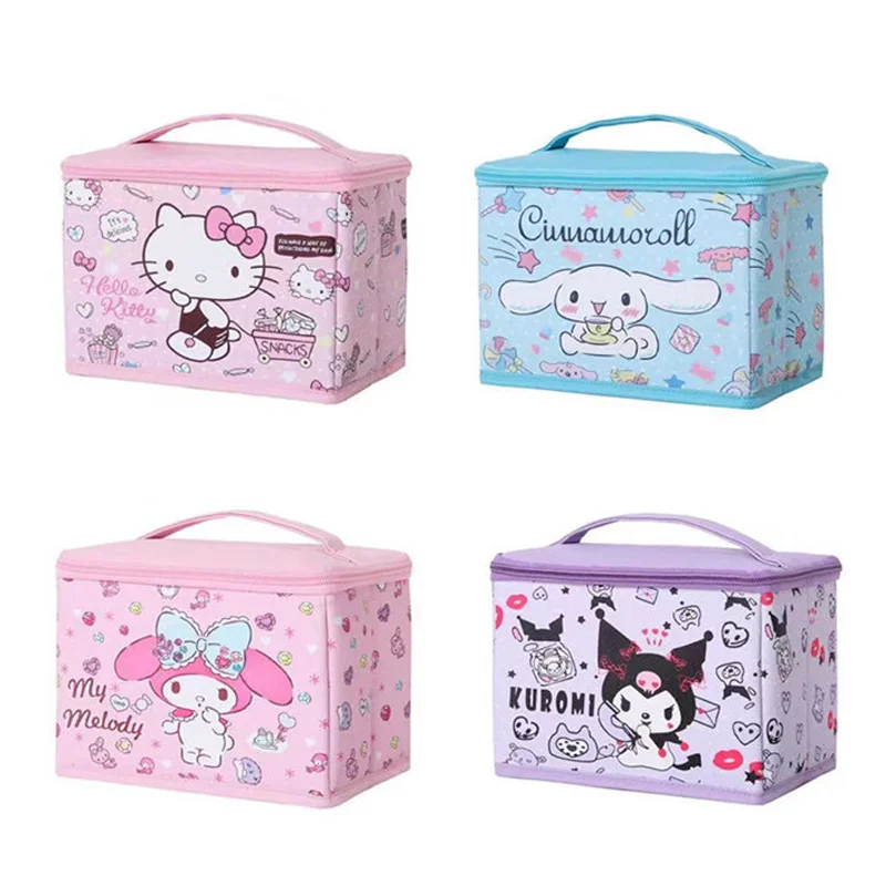 

Kawaii Sanrio портативный ящик для хранения из искусственной кожи мультфильм Melody Kuromi складной ящик для макияжа Портативная сумка для хранения вс...