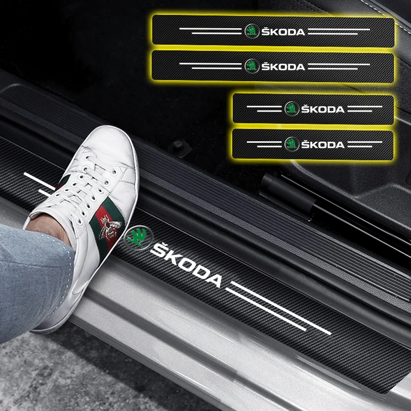 4 шт. протектор для порога автомобильной двери из углеродного волокна, педаль Добро пожаловать, педаль для Skoda Octavia Rapid Kodiaq, превосходный производный Karoq Fabia