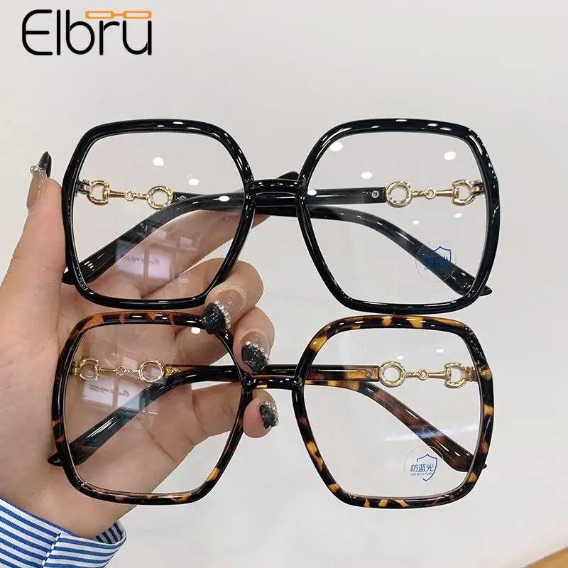 Elbru модные большие очки для близорукости с защитой от синего света, оправа для очков для близорукости, женские и мужские очки для близорукости с 0-1-2-3-4