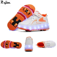 deformation roller shoes girls four wheeled walking kids invisible charging switch skating double wheeled pulley free shopping