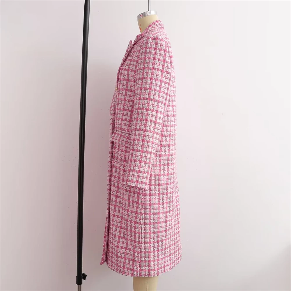 KEYANKETIAN женское розовое твидовое пальто с рисунком гусиные лапки осень и зима