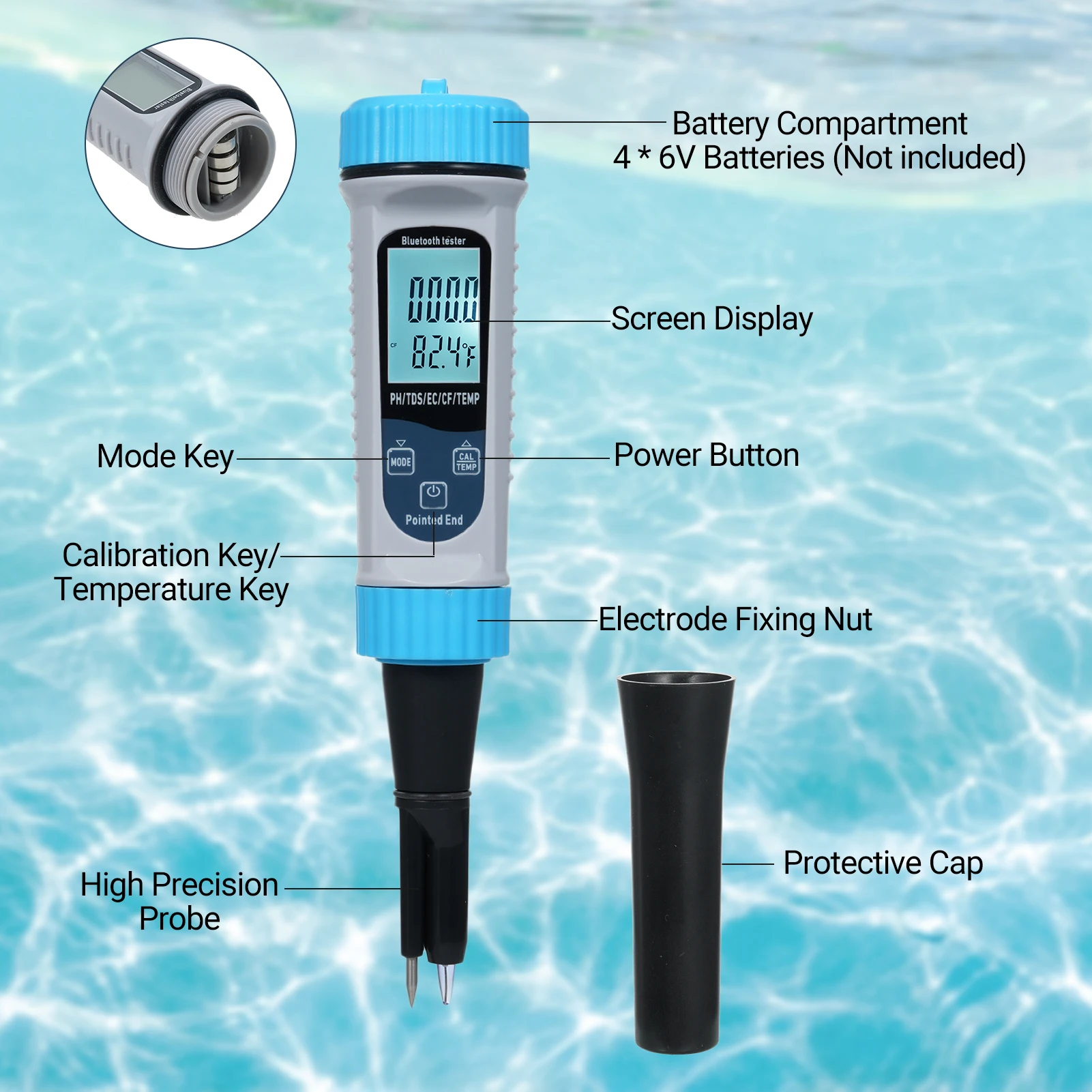 5 в 1 pH-метр с BT высокоточное измерение pH/TDS/EC/CF/Temp