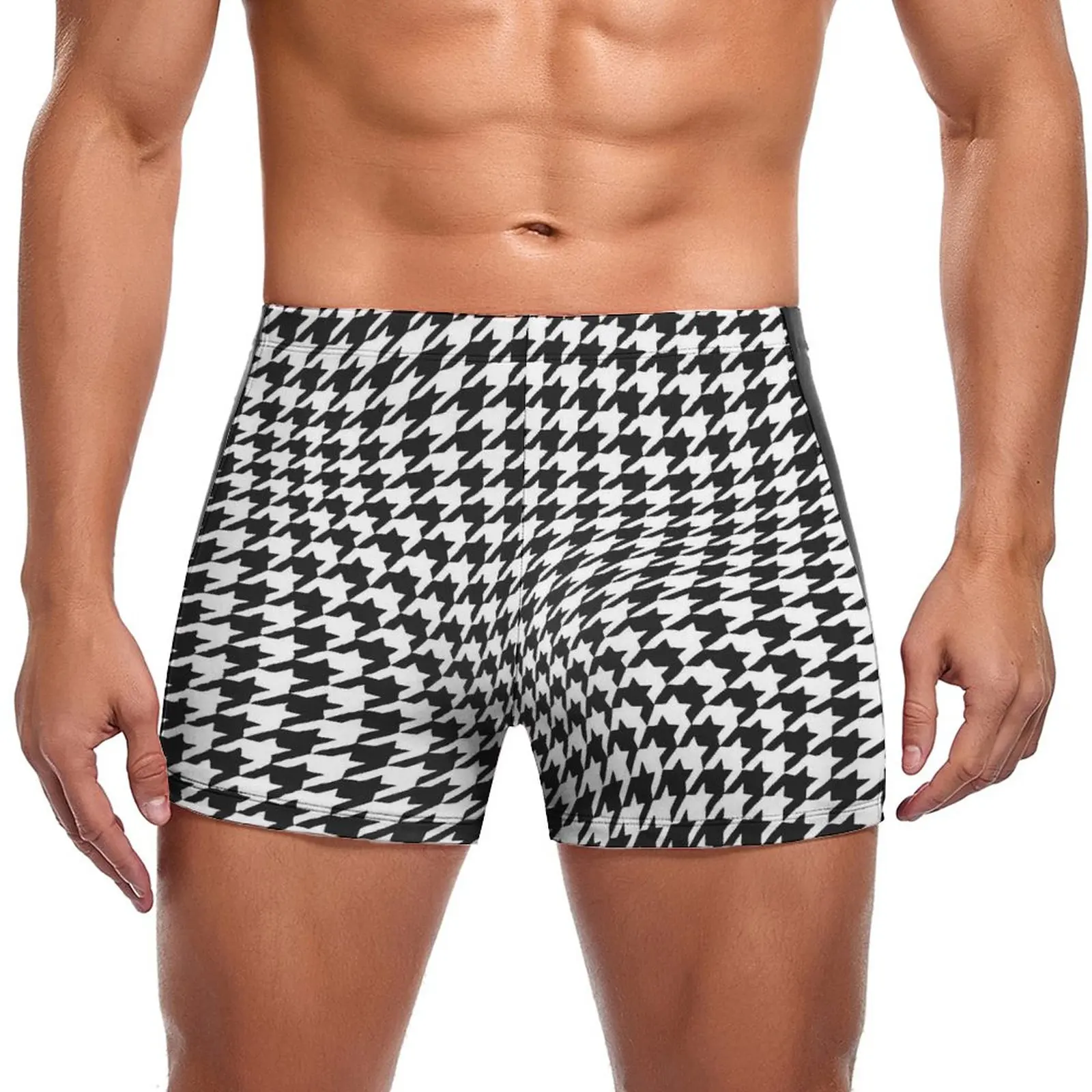 

Houndstooth Swimming Trunks Black And White Abstract Art Trending Training Swim Boxers Plus Size Elastic Man Swimwear