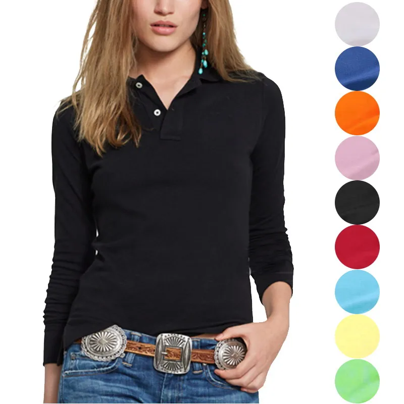 

Fashion Spring Summer Solid Color POLO Shirts Autumn Women Turn-down Collar Casual Polo Shirt Long Sleeve Solid Cotton Tops