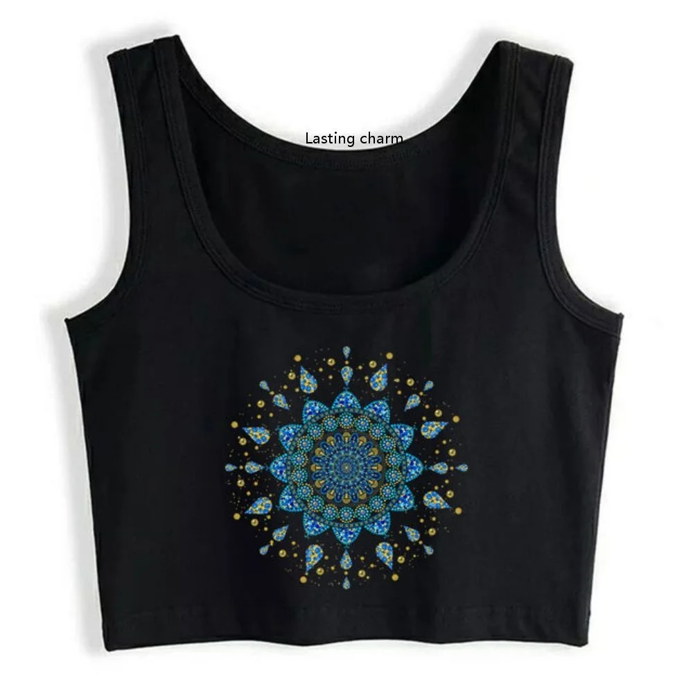 

Blue Mandala turquoise gold dot art harvest top sport without sleeves tank