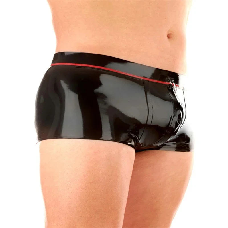 

Latex Panties Sexy Men Underwear with Crotch Zipper Rubber Underpants Fetish Short Pants Black with Red Handmade Boxer