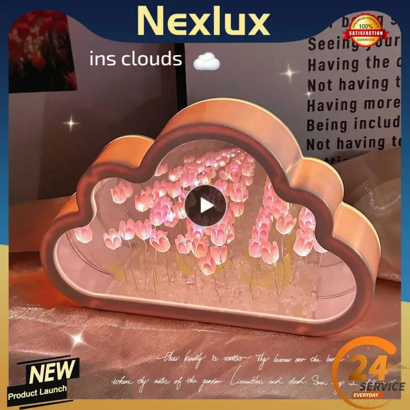 

Cloud Mirror Easy To Use Buttoned Desktop Decorative Lights Durable Ins Night Light Tulip Flower Sea Lantern Night Light Battery