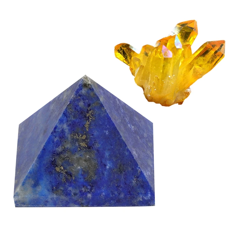 

2 Pcs Home Decor: 1 Pcs Natural Lapis Lazuli Crystal Pyramid Tower 3Cm & 1 Pcs Citrine Cluster Crystal Original Stone