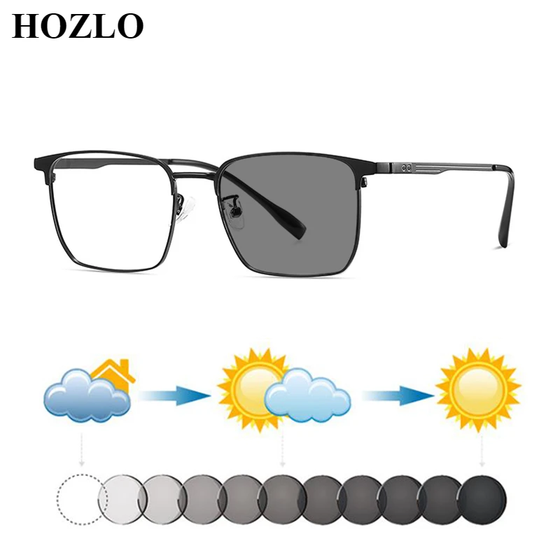 

Pure Titanium Square Semi Rim Men Photochromic Reading Sunglasses Women Hyperopia Presbyopia Spectacles Custom Prescription Lens