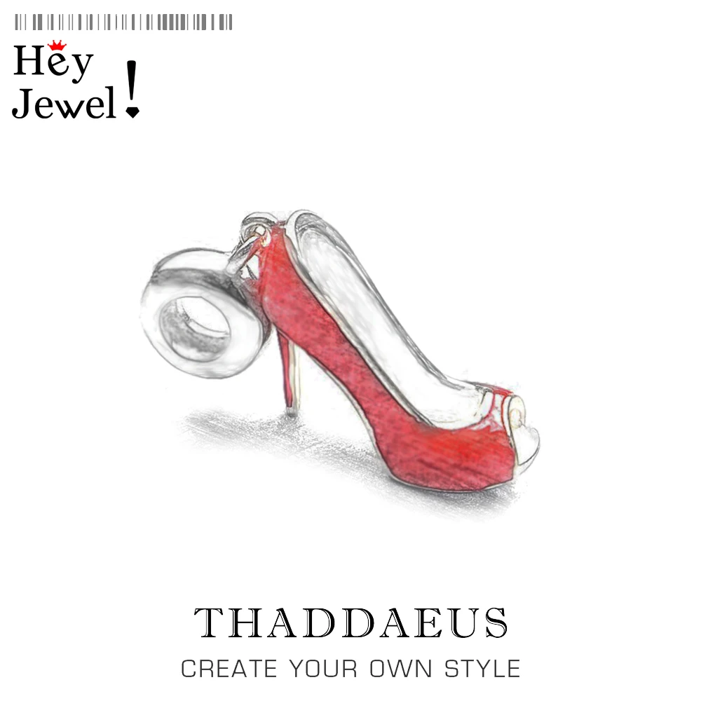 

Red Shoe Open Toe Pump Charm Beads Bead Fit Bracelet Pure 925 Sterling Silver European Karma Jewelry Pumps Gift for Women