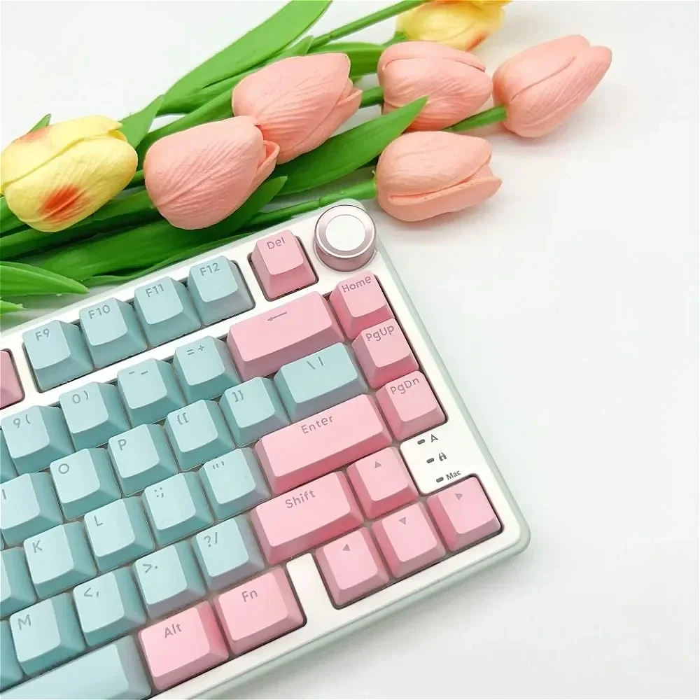 117 розово-синие прозрачные колпачки для клавиш из ПБТ с фронтальной печатью форма