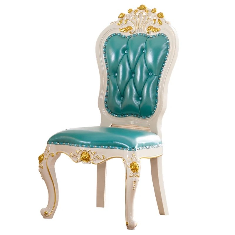European-style Solid Wood Double-sided Carved Dining Chair, Desk and Chair, White Gold Leisure