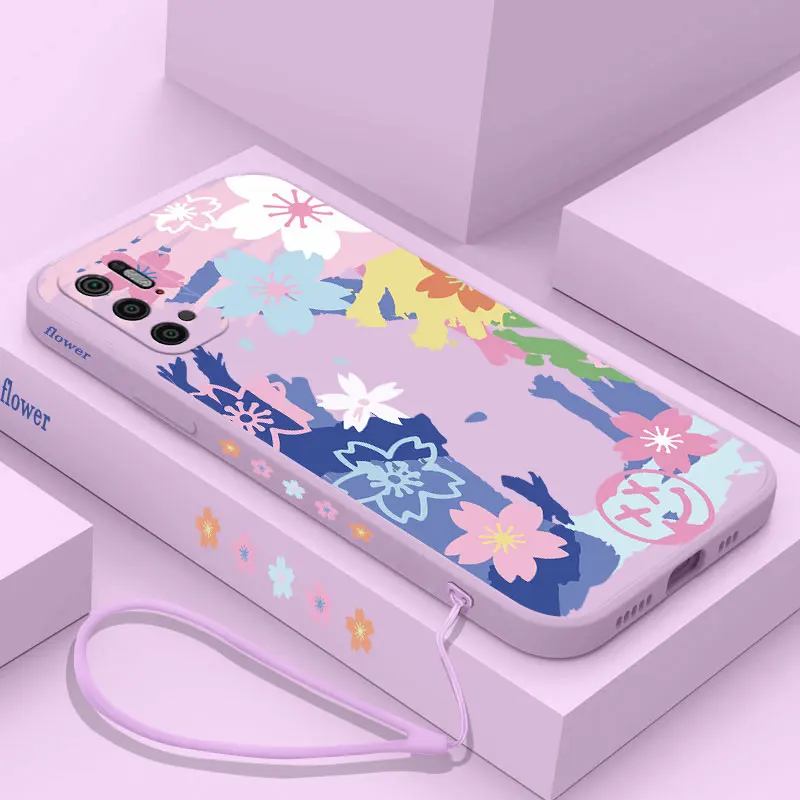 

Watercolor Painting Flower Phone Case For Xiaomi Poco C31 X4 M4 F3 X3 NFC M3 M2 X2 Pro 4G 5G GT Liquid Silicone Cover with Strap