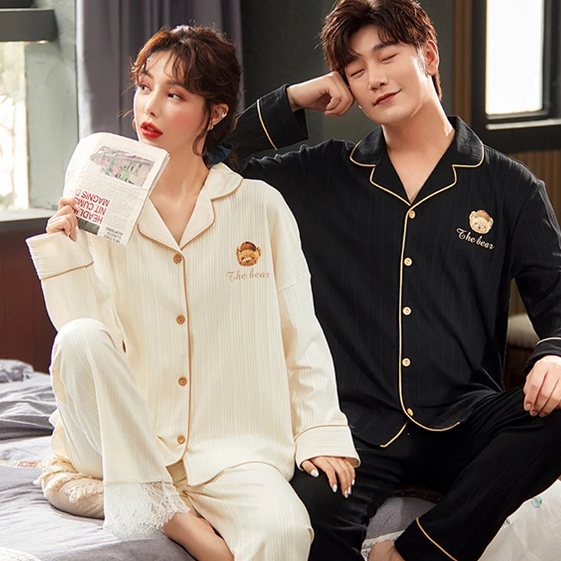 QUHENG  Autumn Men's Pajamas for Suit 2022 Winter Long Sleeved Trousers Warm Cotton Home Clothes Casual Pajama Women Suit Set