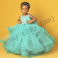 green ball gown toddler birthday flower girl dress 3d flowes wedding party dresses photography first communion drop shipping